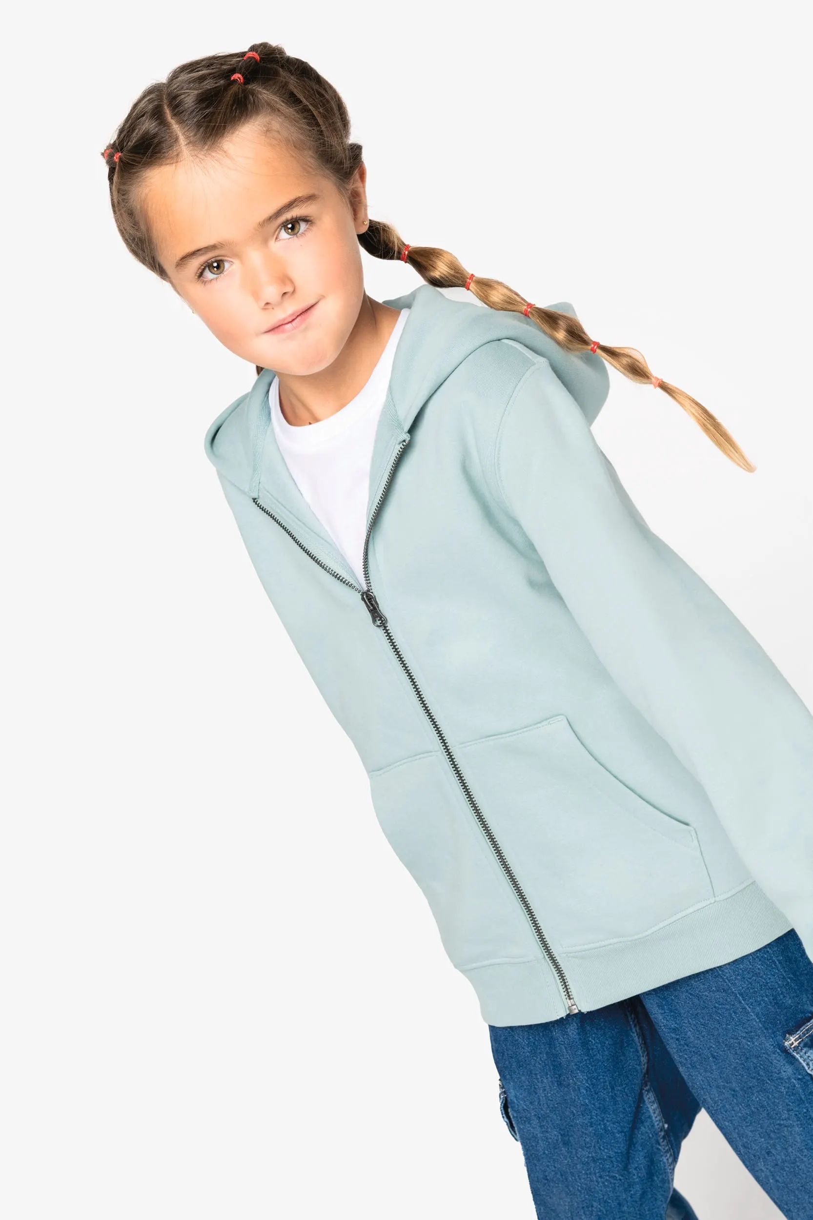 Sudadera ecorresponsable con capucha y cremallera infantil