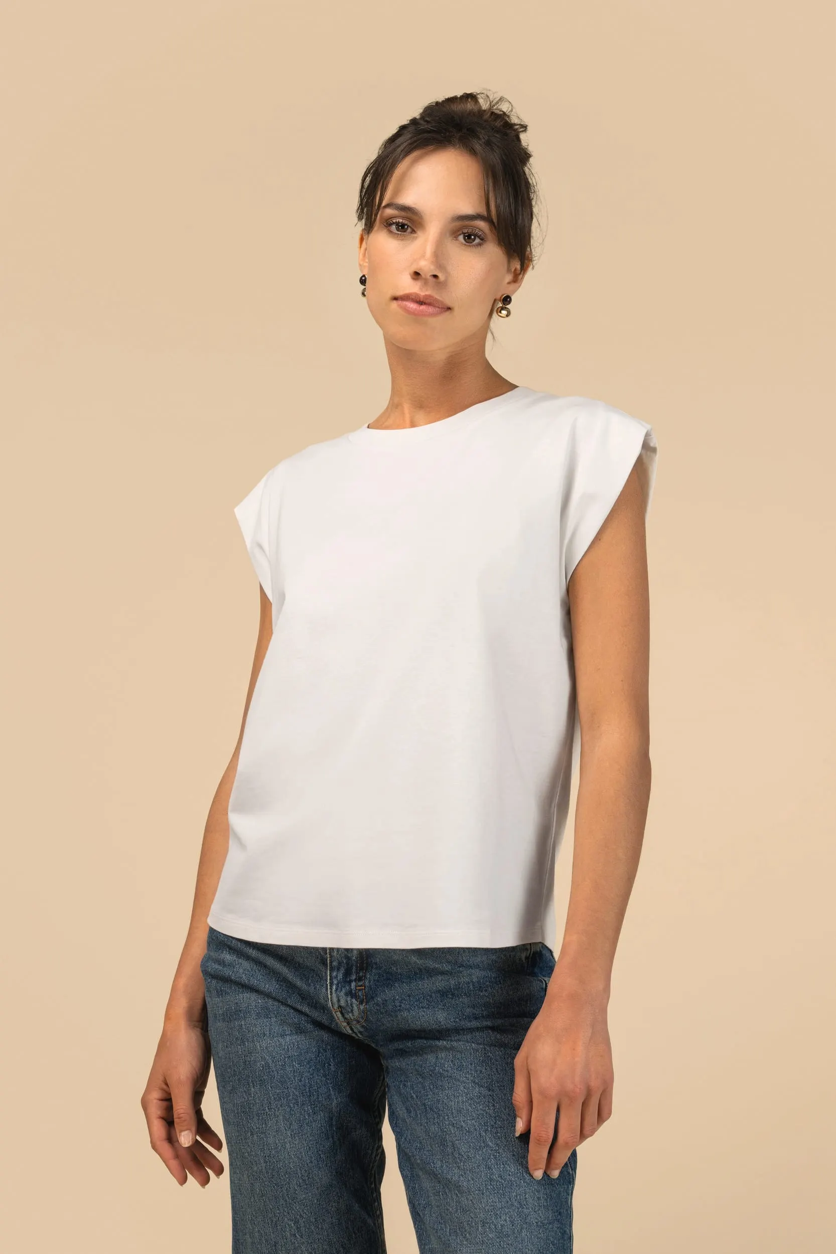 Camiseta de mujer eco-responsable sin mangas con hombreras