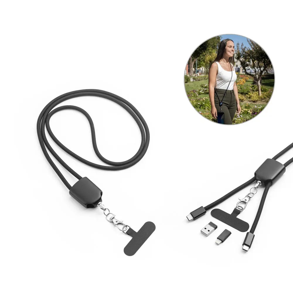 ZEWAIL. Cordón con soporte para smartphone incluido, cable USB-C y varios adaptadores en ABS reciclado y TPE reciclado