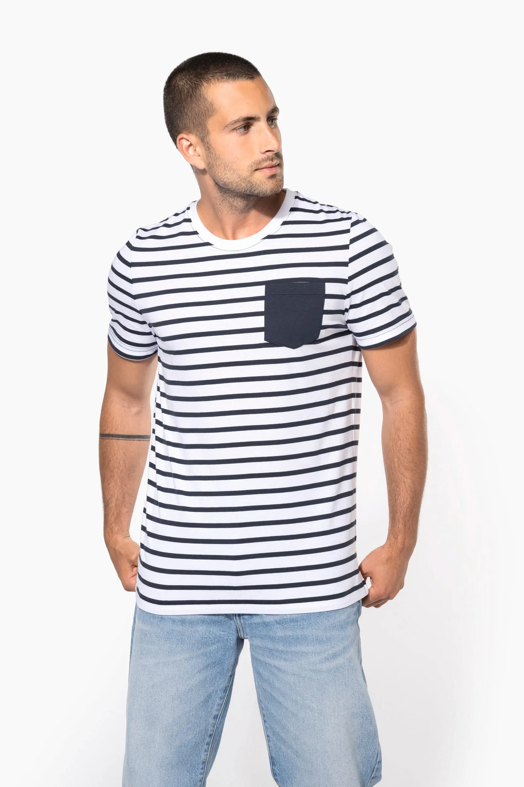 Camiseta Marinera a rayas con bolsillo manga corta