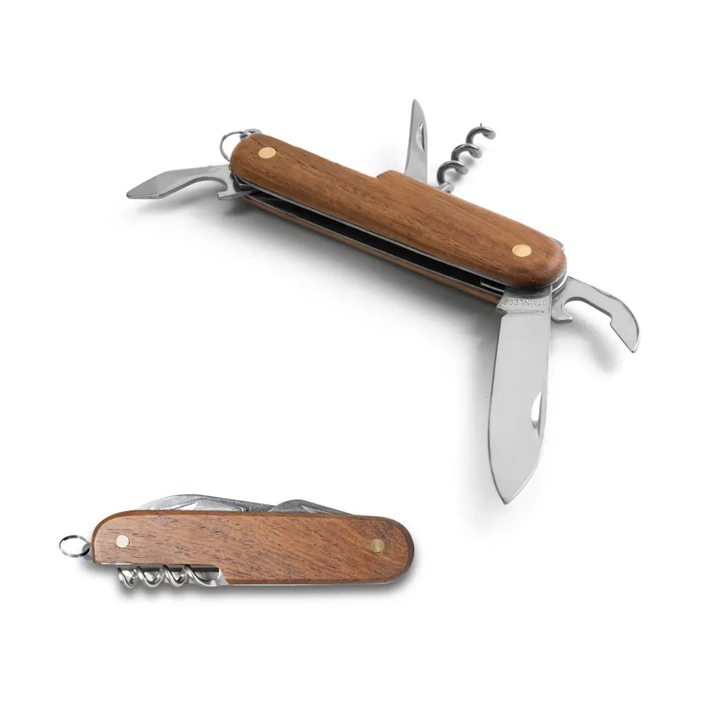 BELPIANO. Navaja multifunción en acero inoxidable y madera