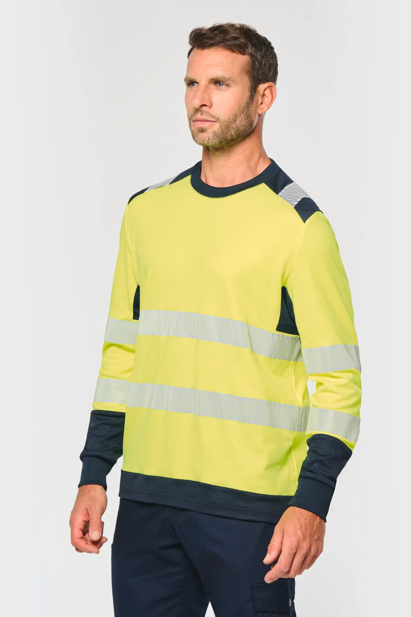 Camiseta de seguridad reciclada cuello redondo manga larga unisex