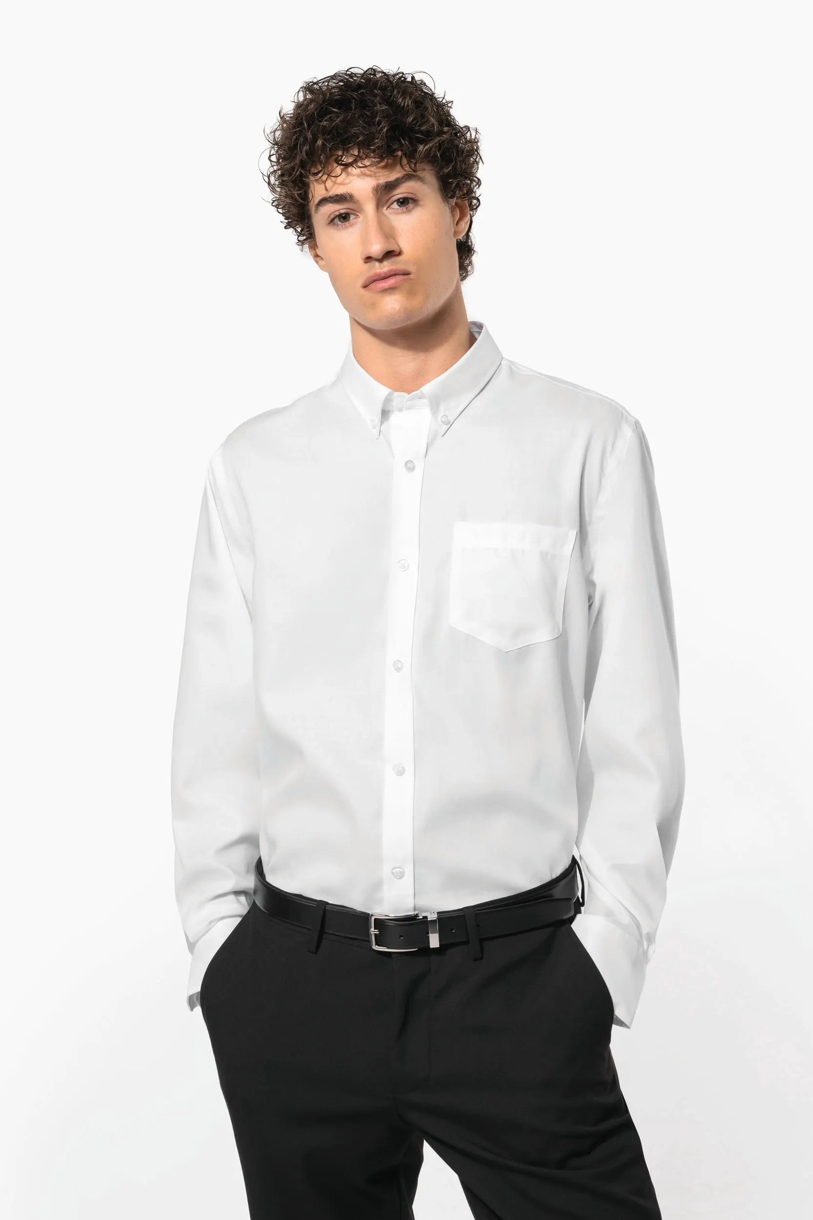 Camisa no-plancha manga larga hombre