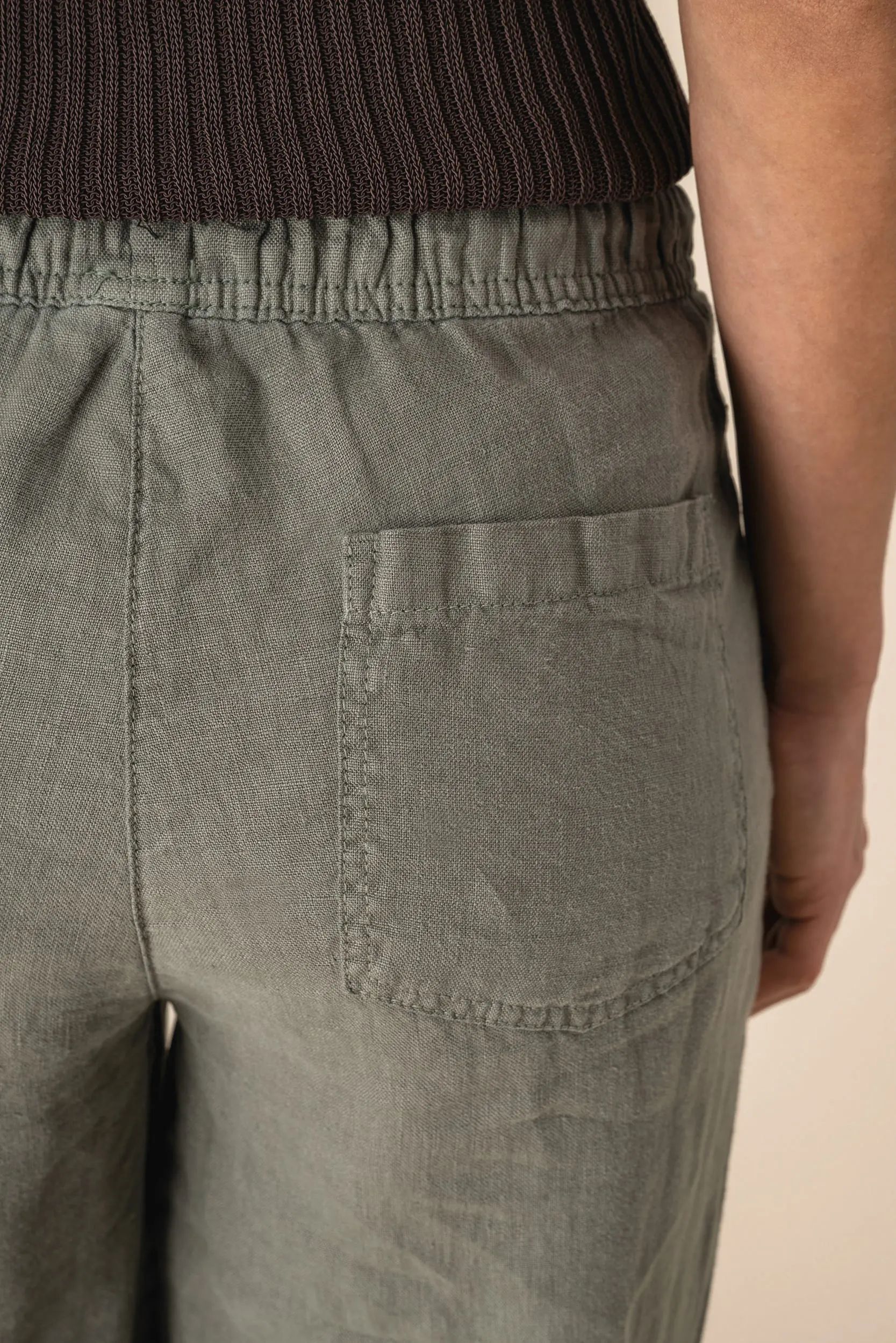 Pantalón efecto lavado de lino mujer