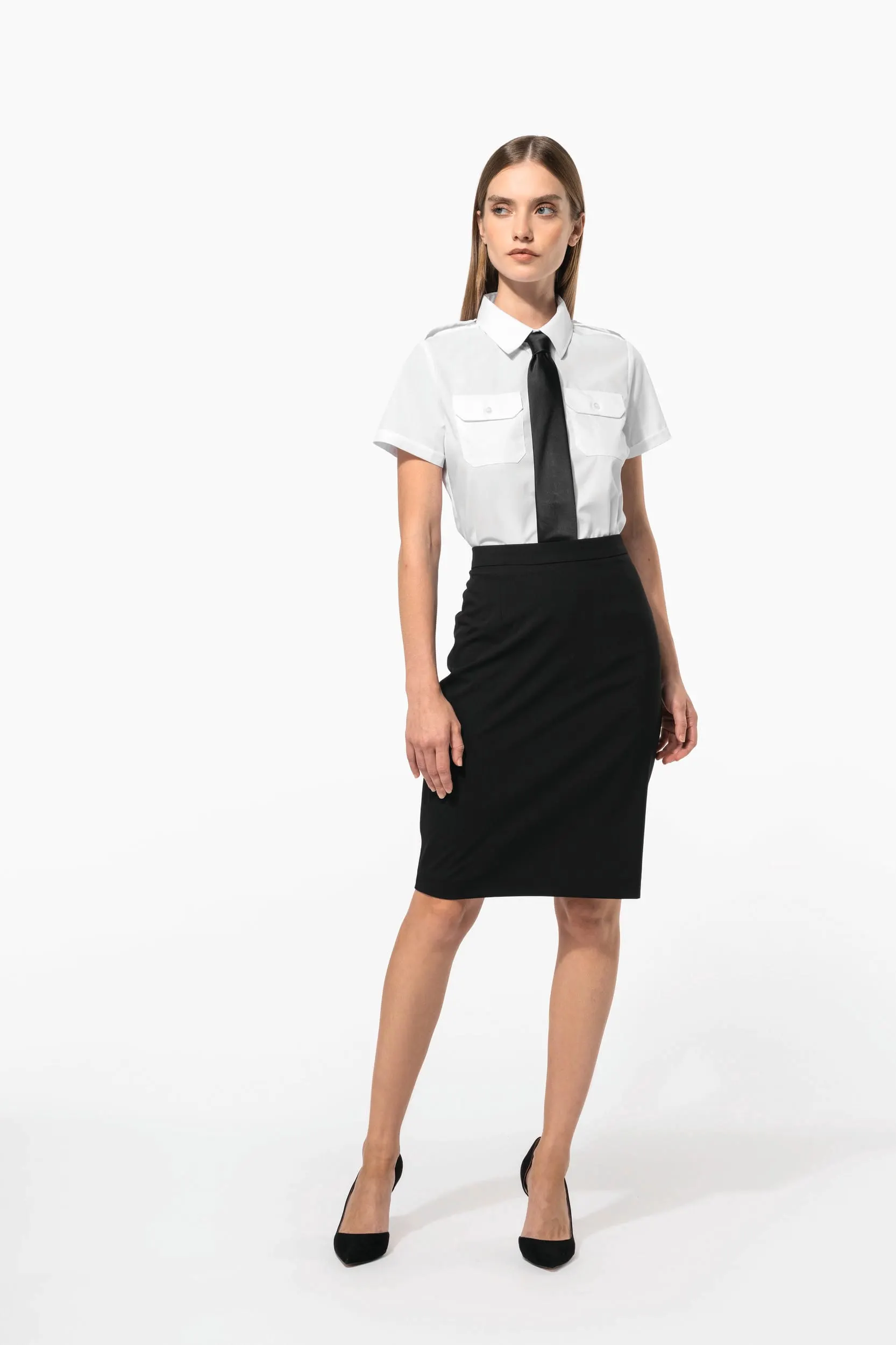 Camisa piloto manga corta mujer