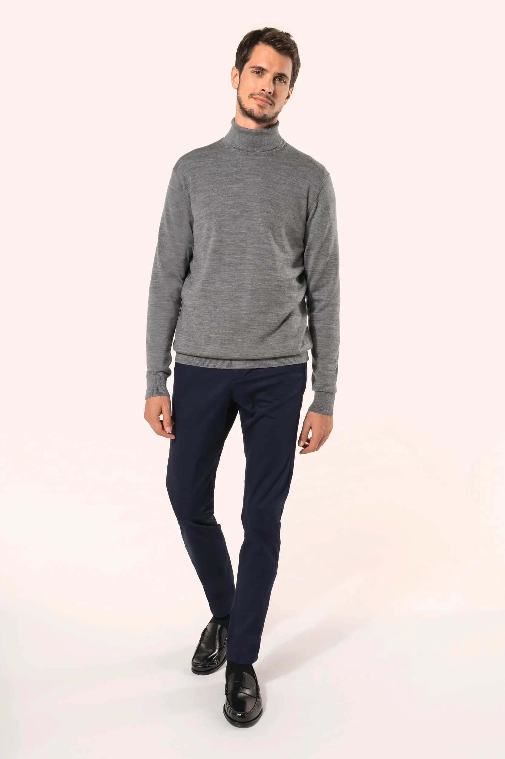 Jersey lana merina cuello vuelto hombre