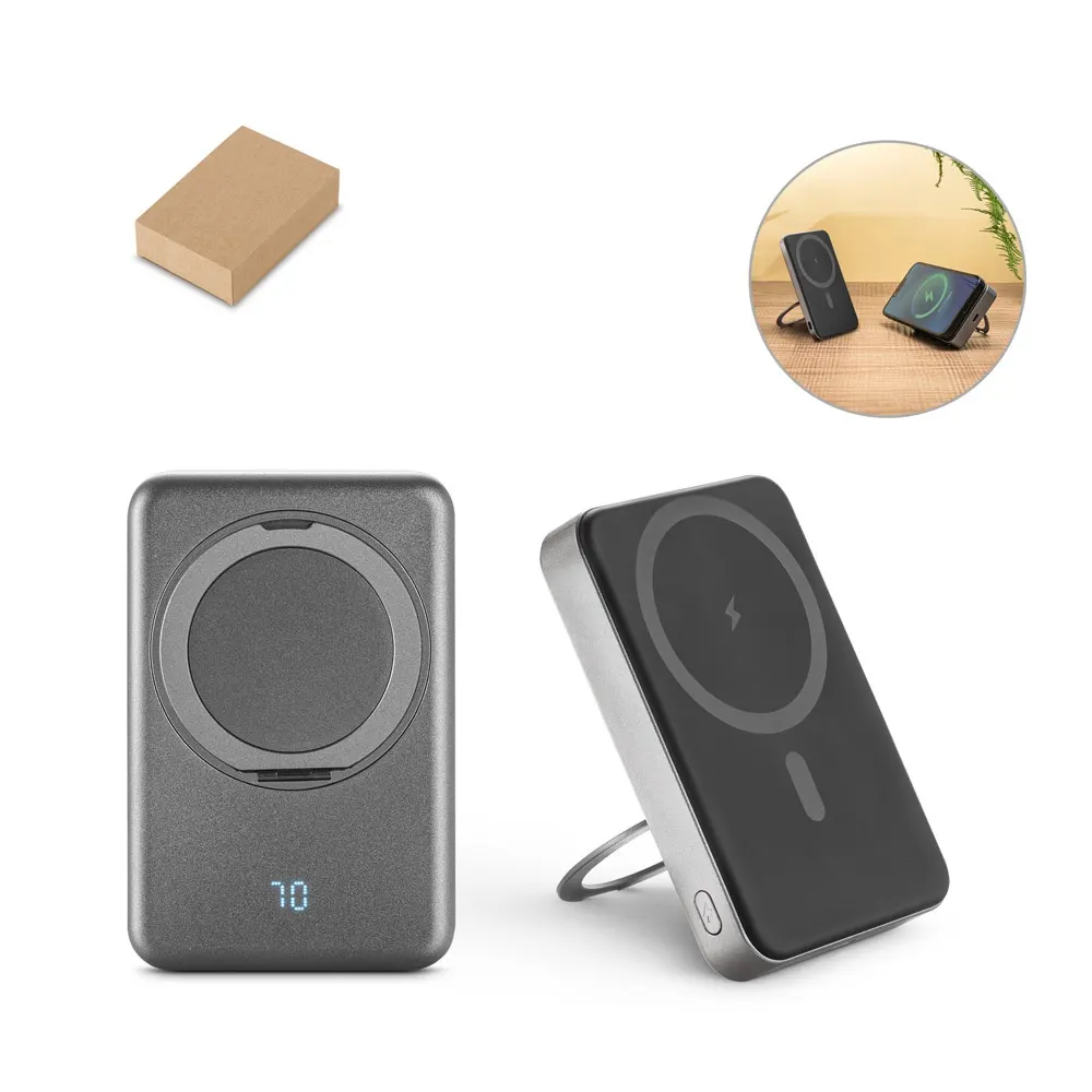 WARSHEL 10. Batería externa magnética de 10 000 mAh con cargador inalámbrico ultrarrápido de 15 W en ABS reciclado (100 % rABS) y soporte