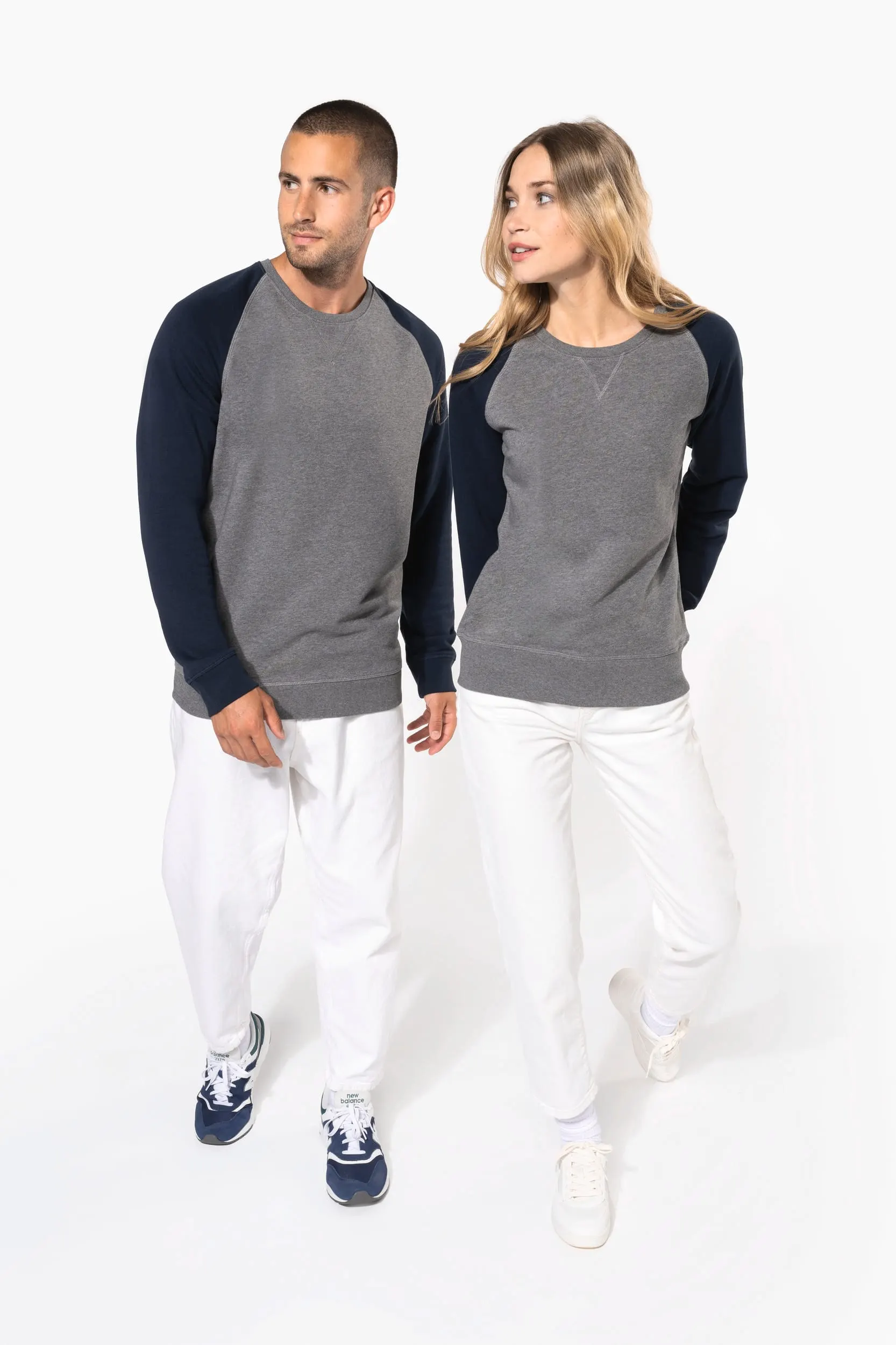 Sudadera bicolor algodón orgánico French Terry cuello redondo mangas raglan hombre