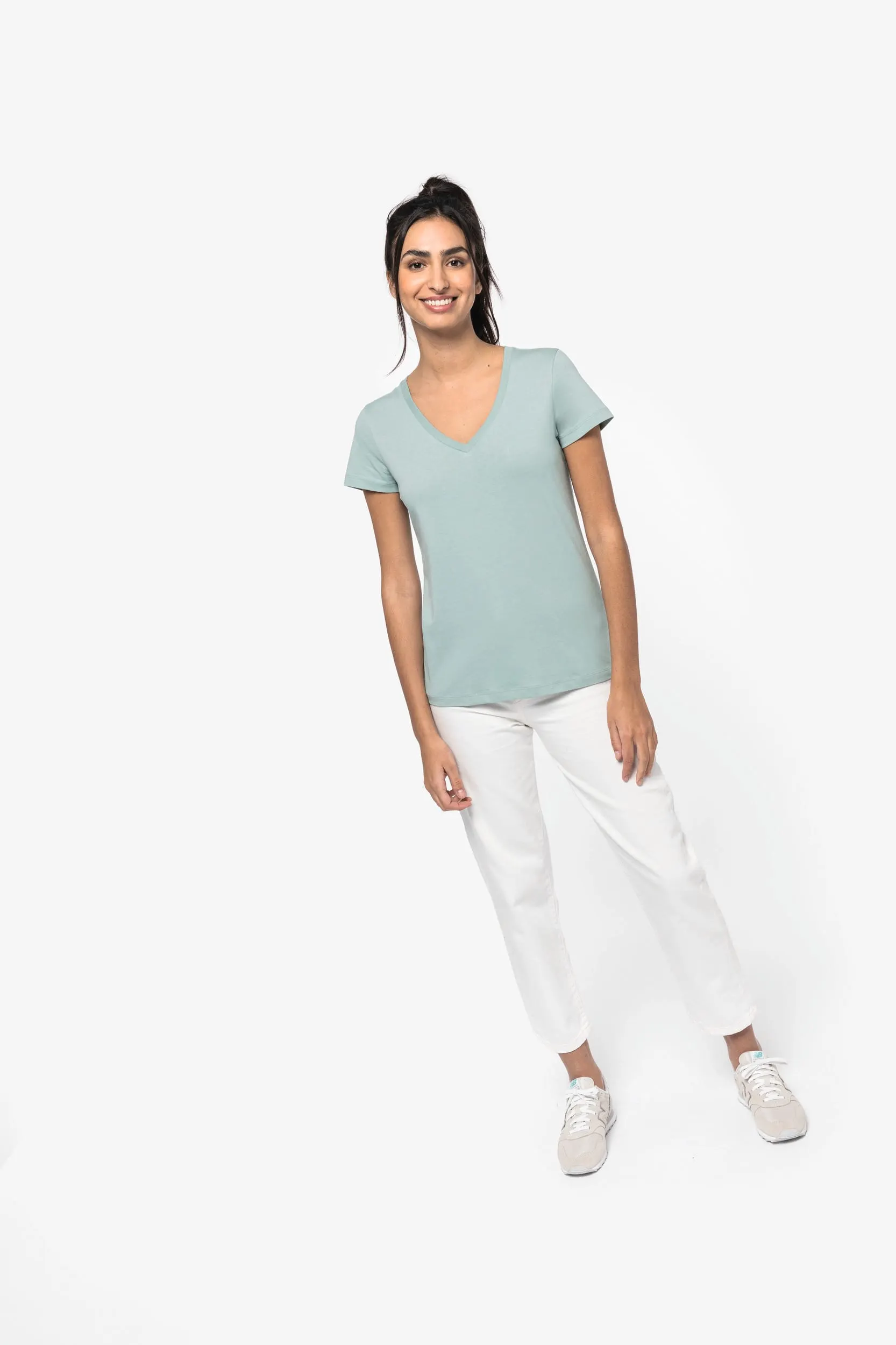 Camiseta ecorresponsable cuello de pico mujer