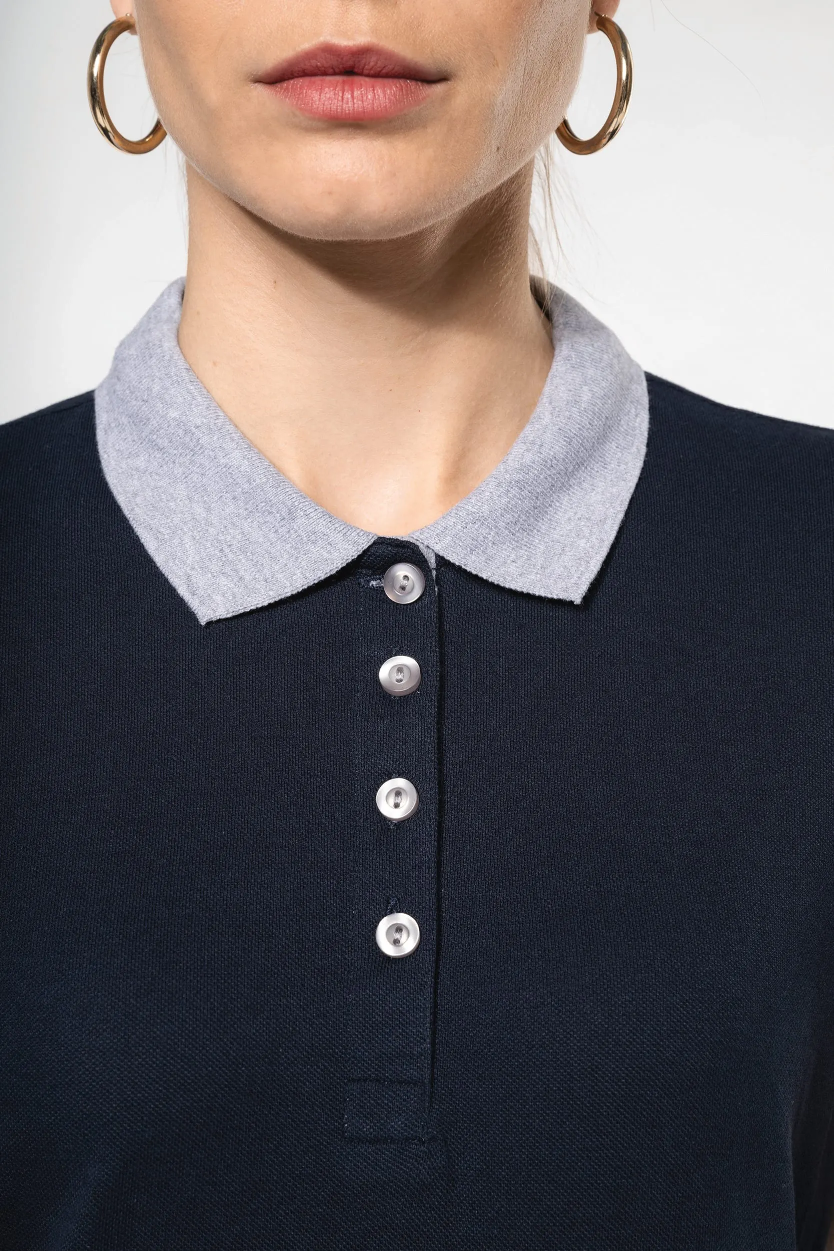 Polo piqué bicolor mujer
