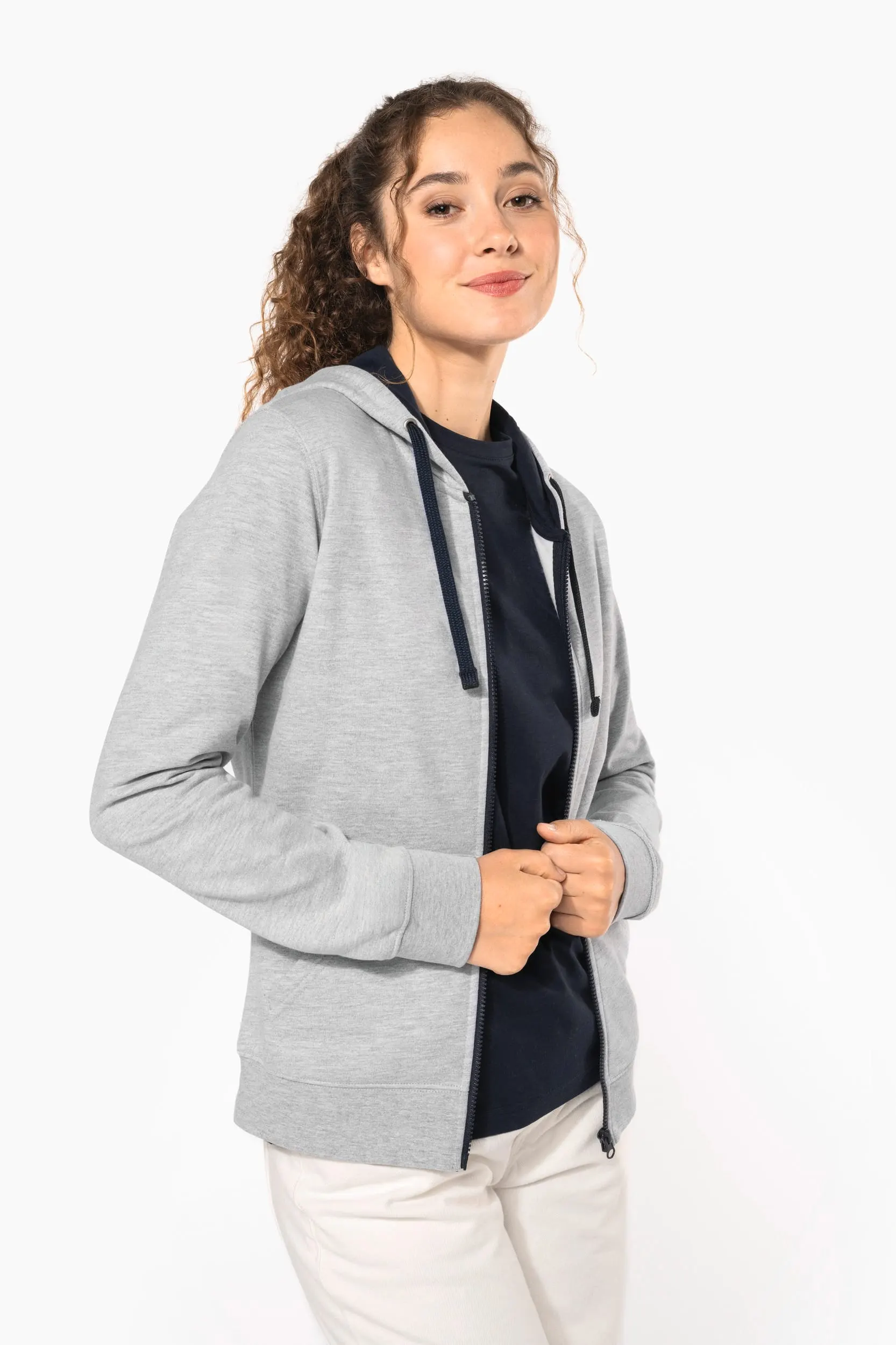 Sudadera capucha y cremallera contrastada mujer