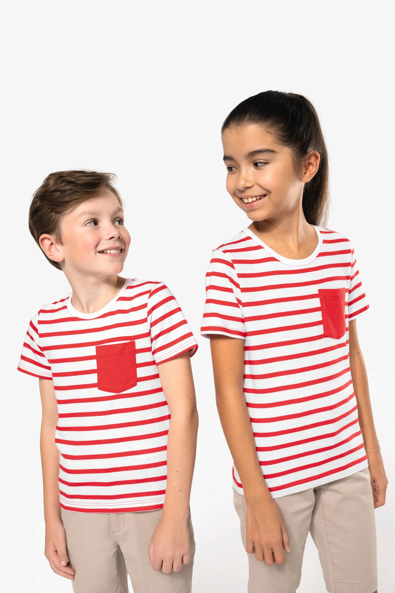 Camiseta Marinero a rayas con bolsillo manga corta para niños