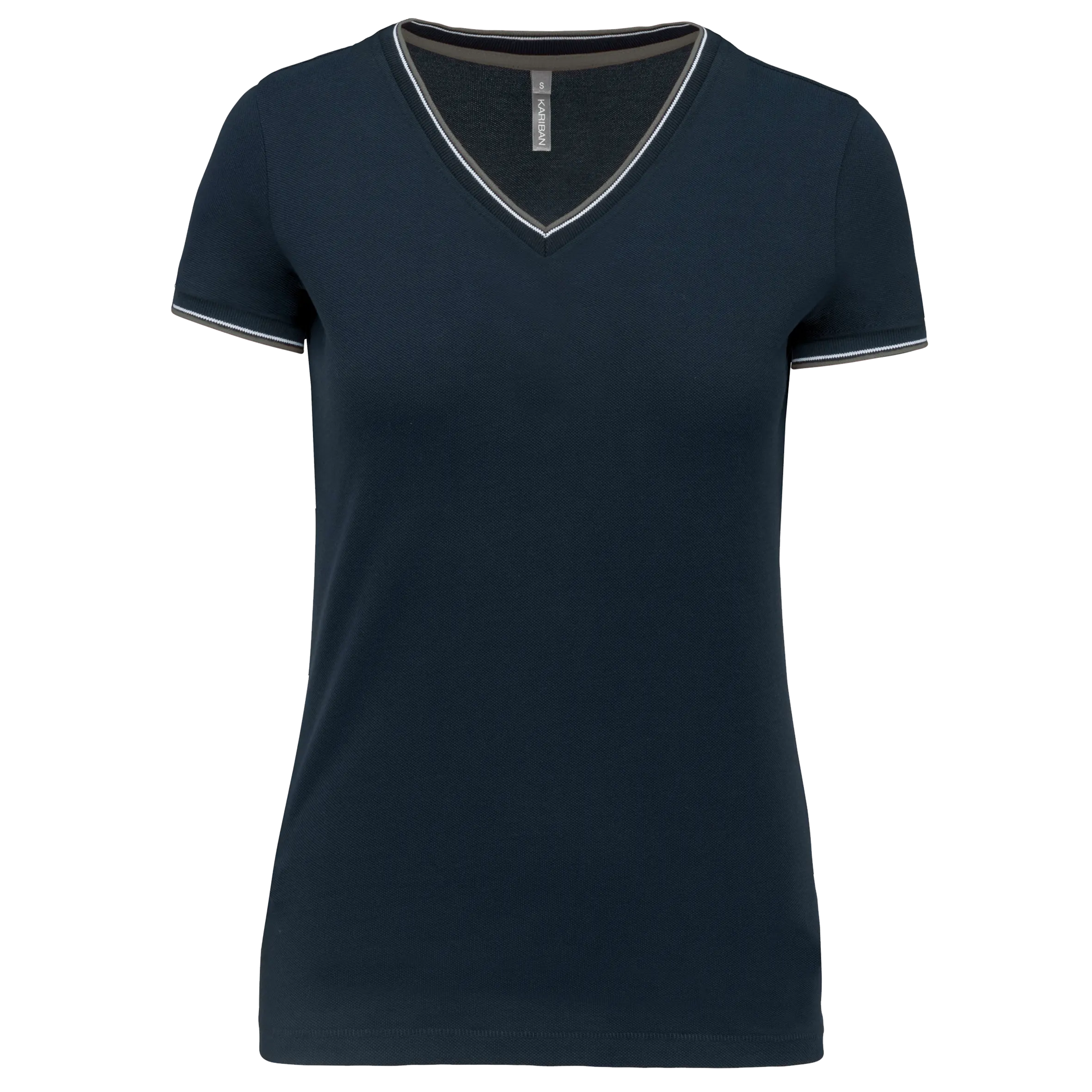 Camiseta de punto piqué con cuello de pico mujer