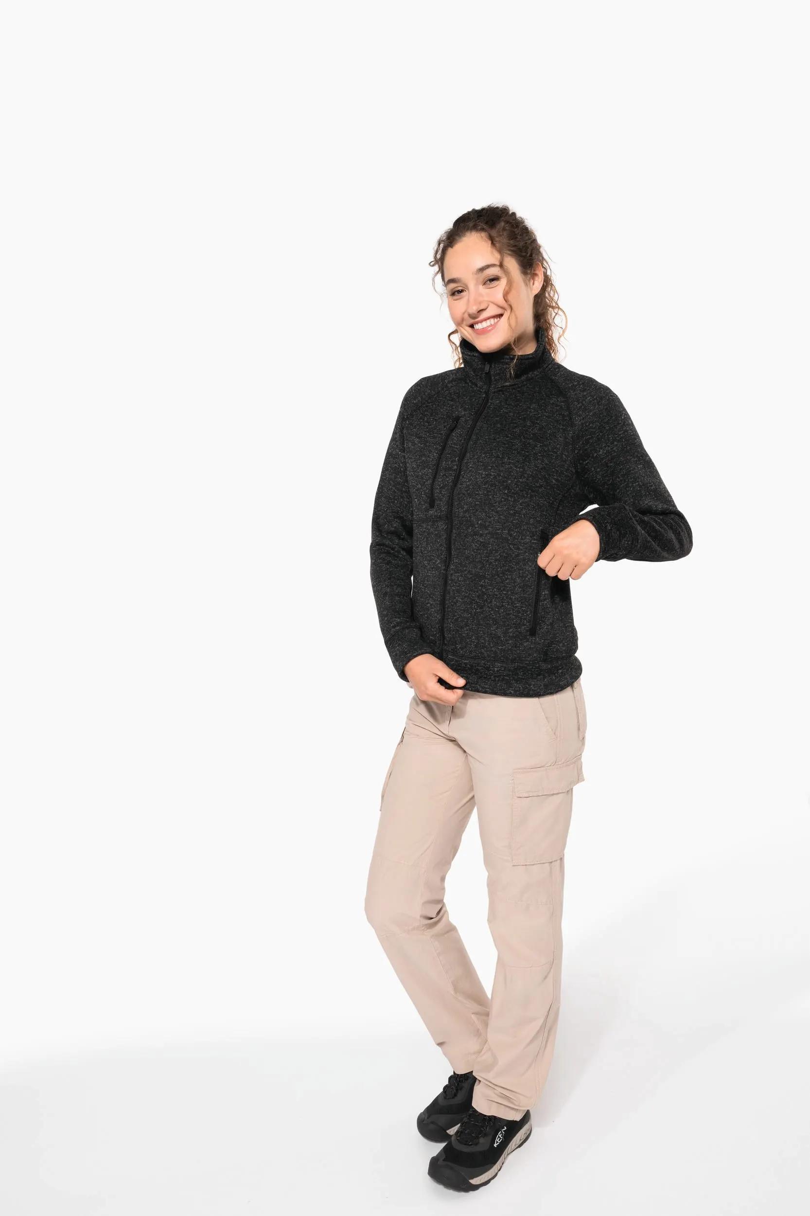 Chaqueta jaspeada con cremallera mujer