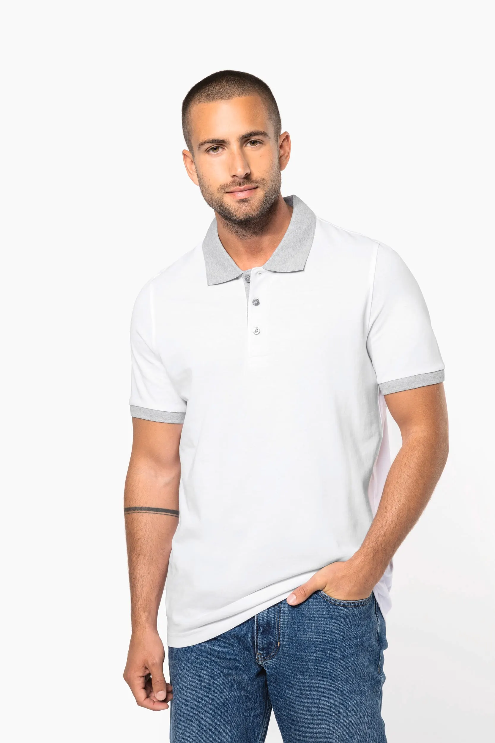Polo piqué bicolor hombre