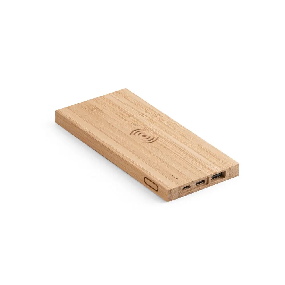 FITCH. Power bank 5'000 mAh con cargador inalámbrico de 5W, fabricado en bambú
