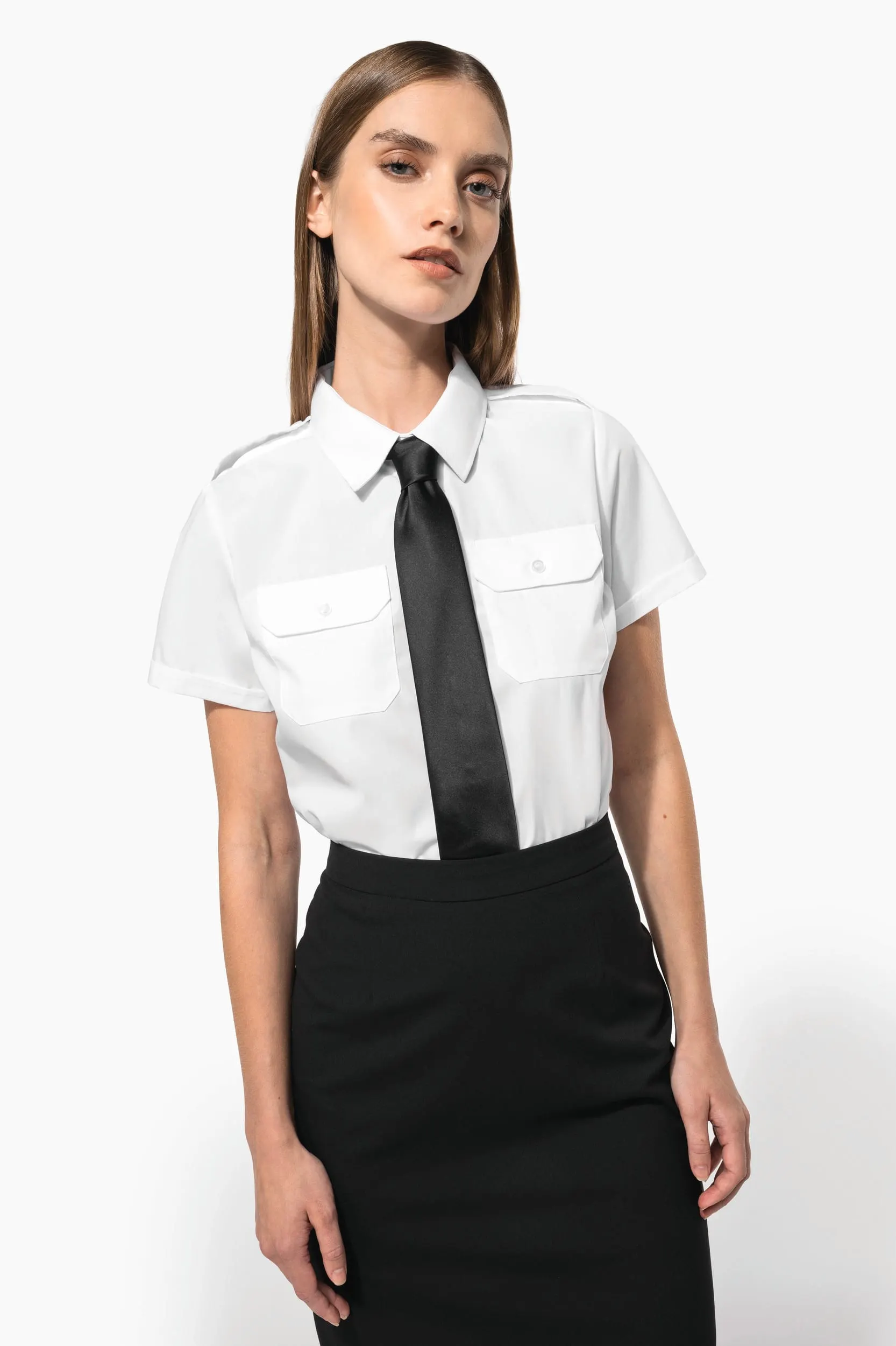 Camisa piloto manga corta mujer