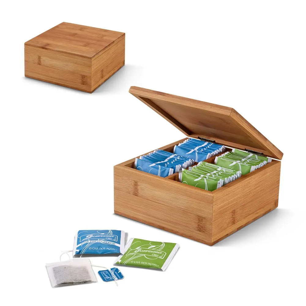 ARNICA. Caja de té de bambú con 4 compartimentos y cierre magnético
