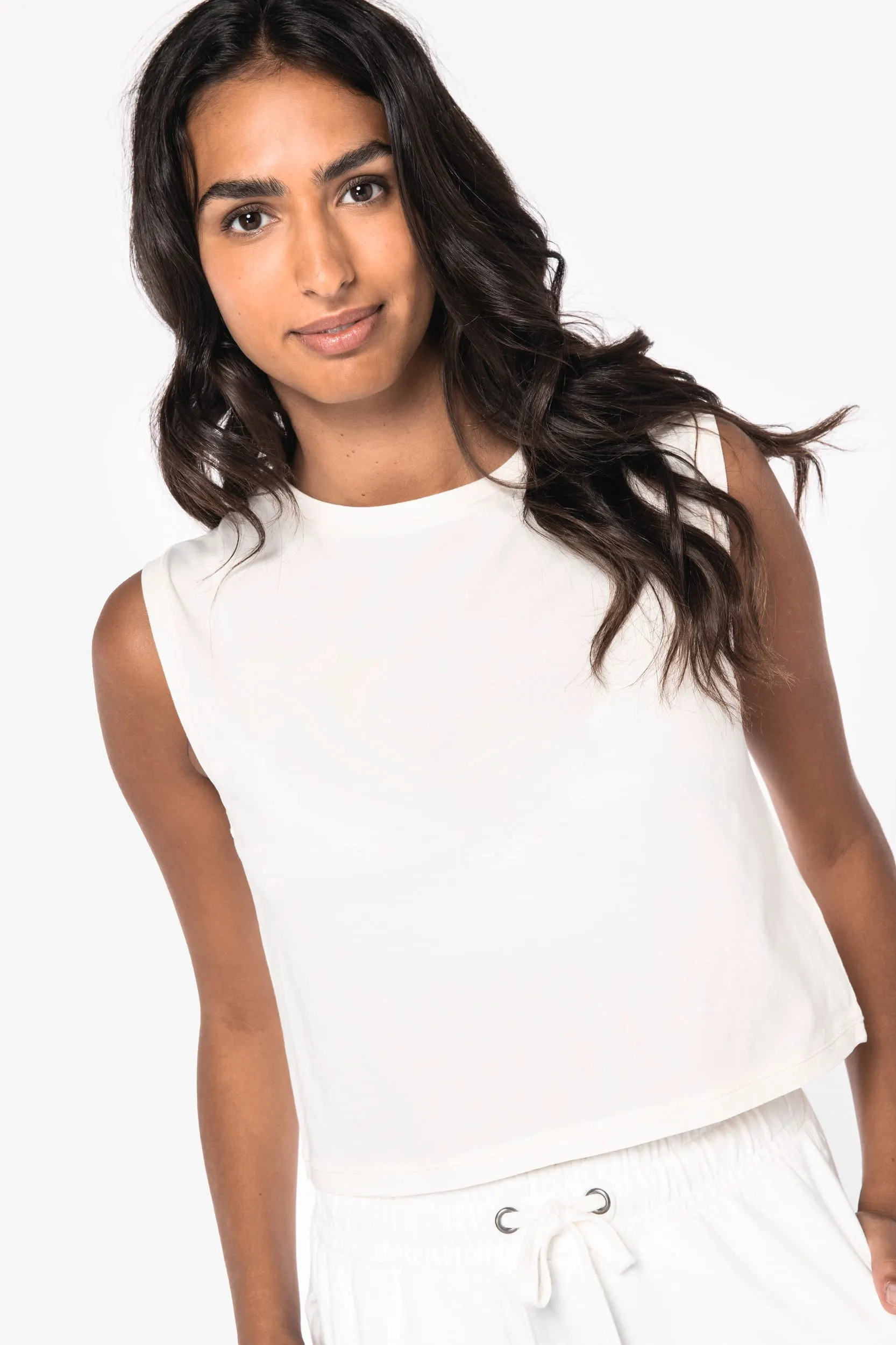 Camiseta crop ecorresponsable sin mangas mujer