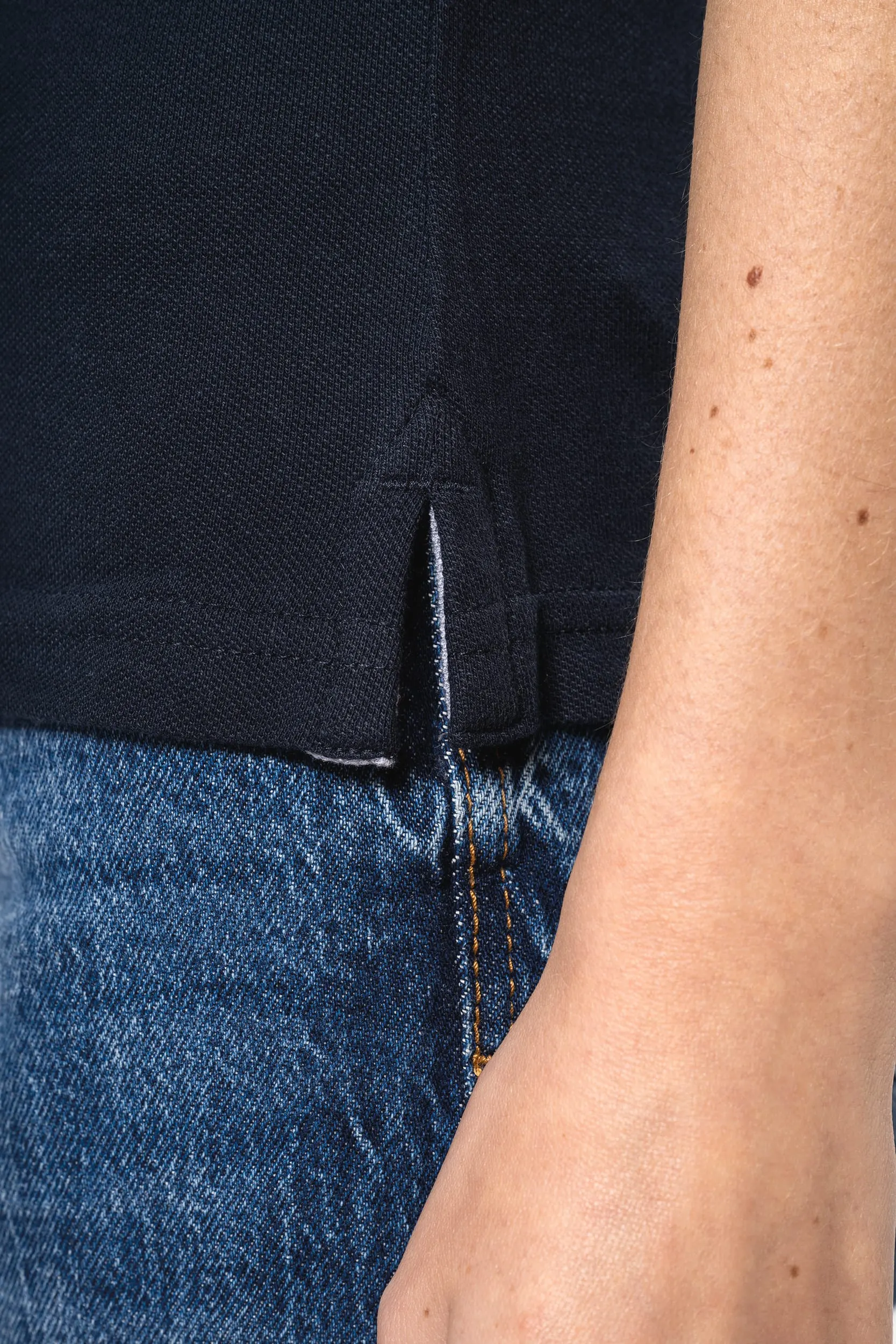 Polo piqué bicolor mujer