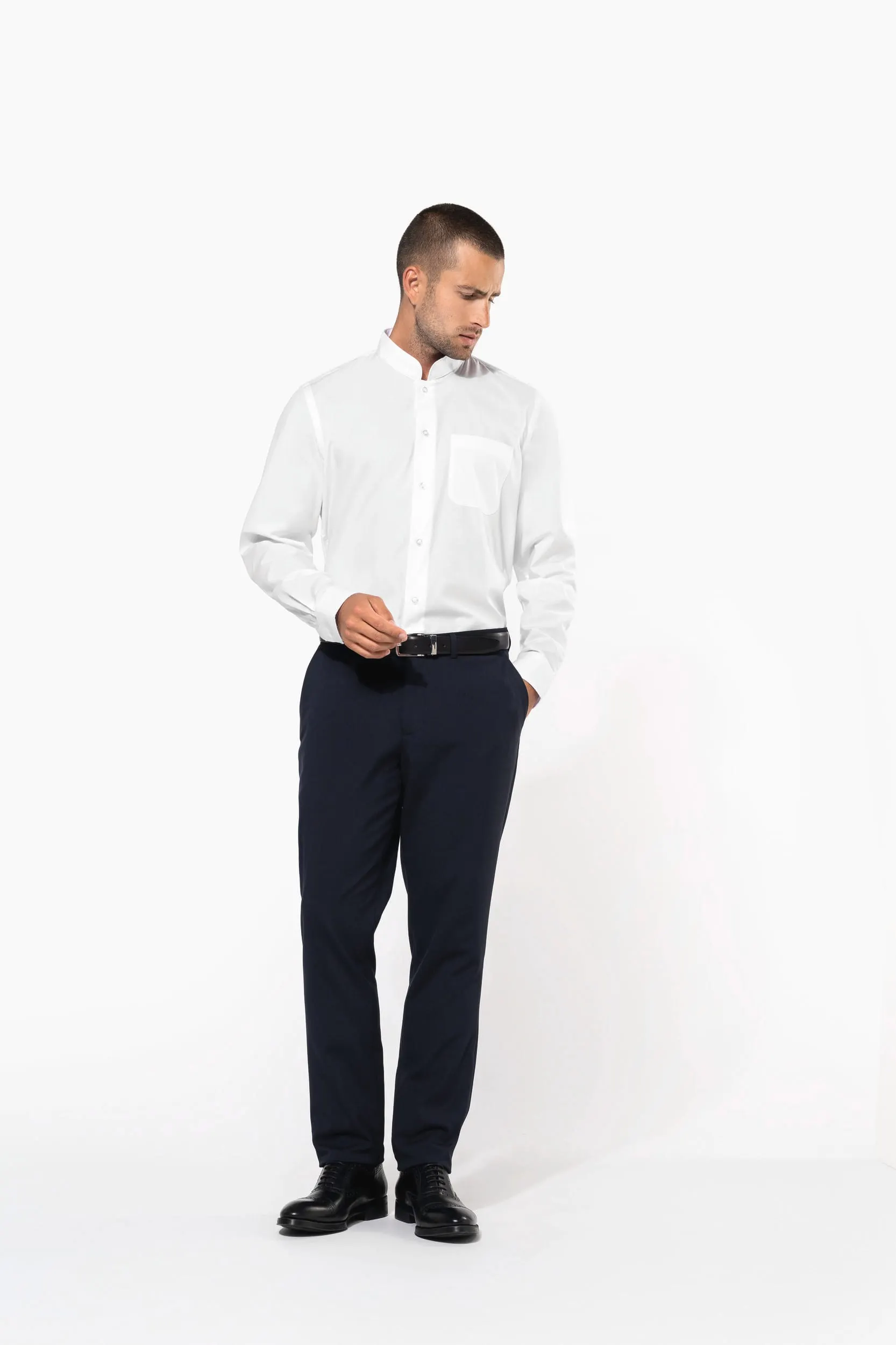 Camisa cuello mao  manga larga hombre