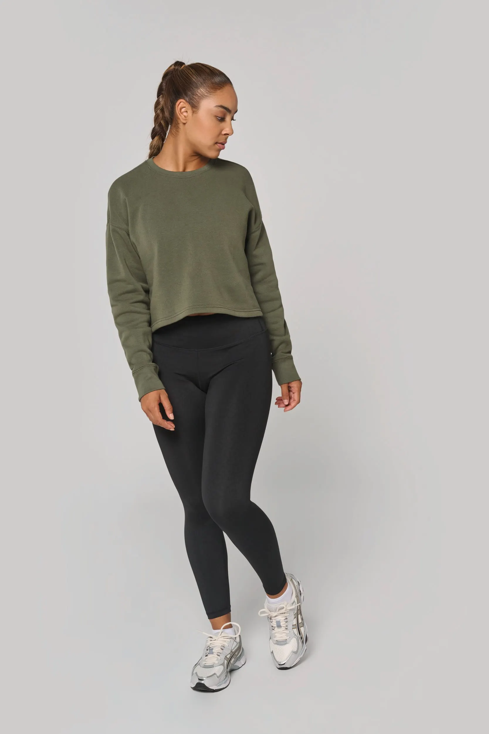 Sudadera crop cuello redondo mujer