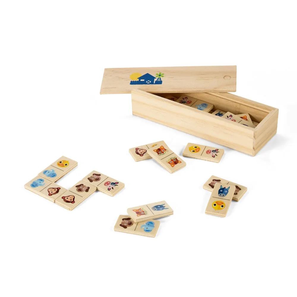 DOMIN. Juego de dominó infantil de madera con 28 piezas con figuras de animales