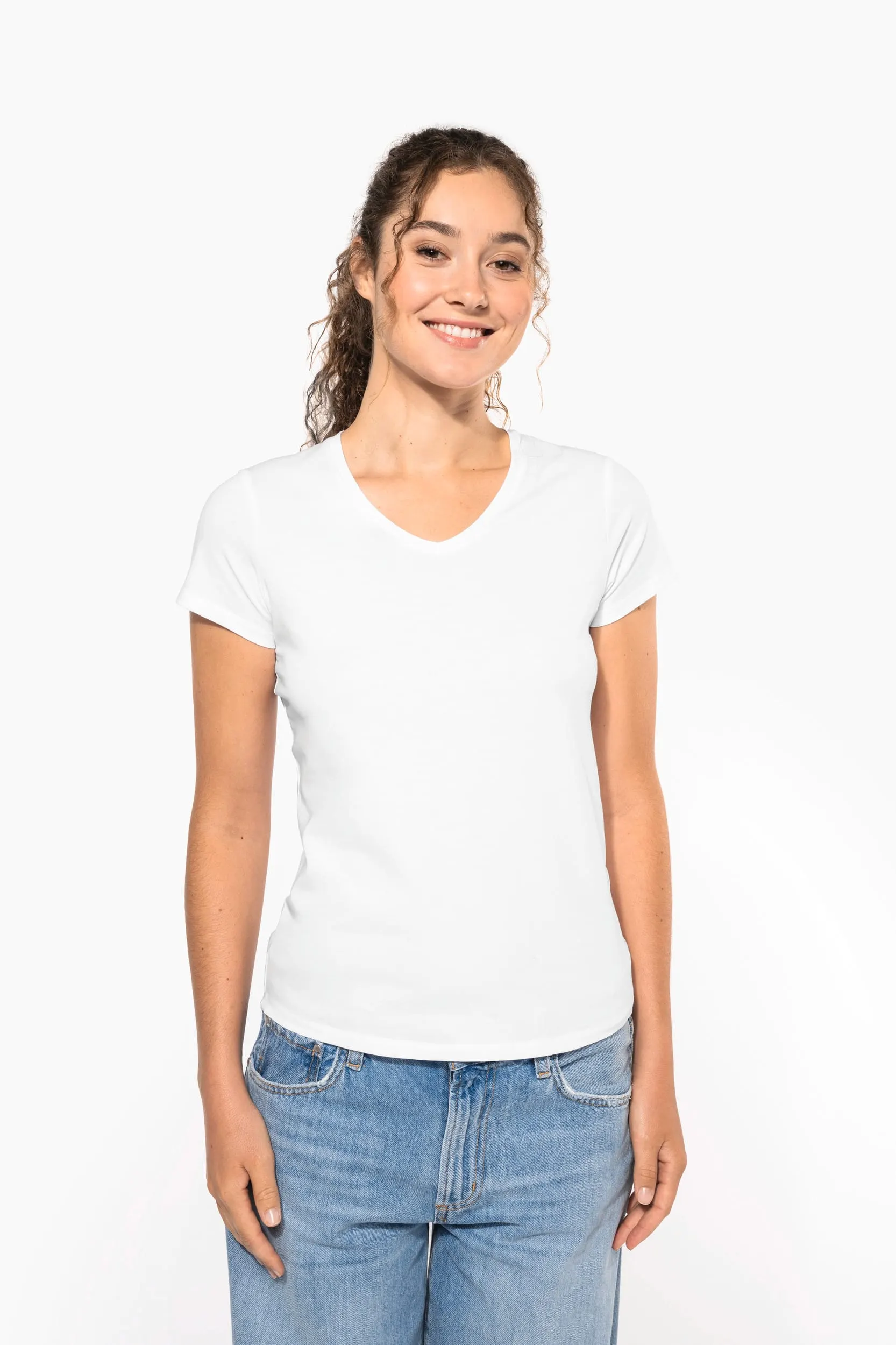 Camiseta con elastano cuello de pico mujer