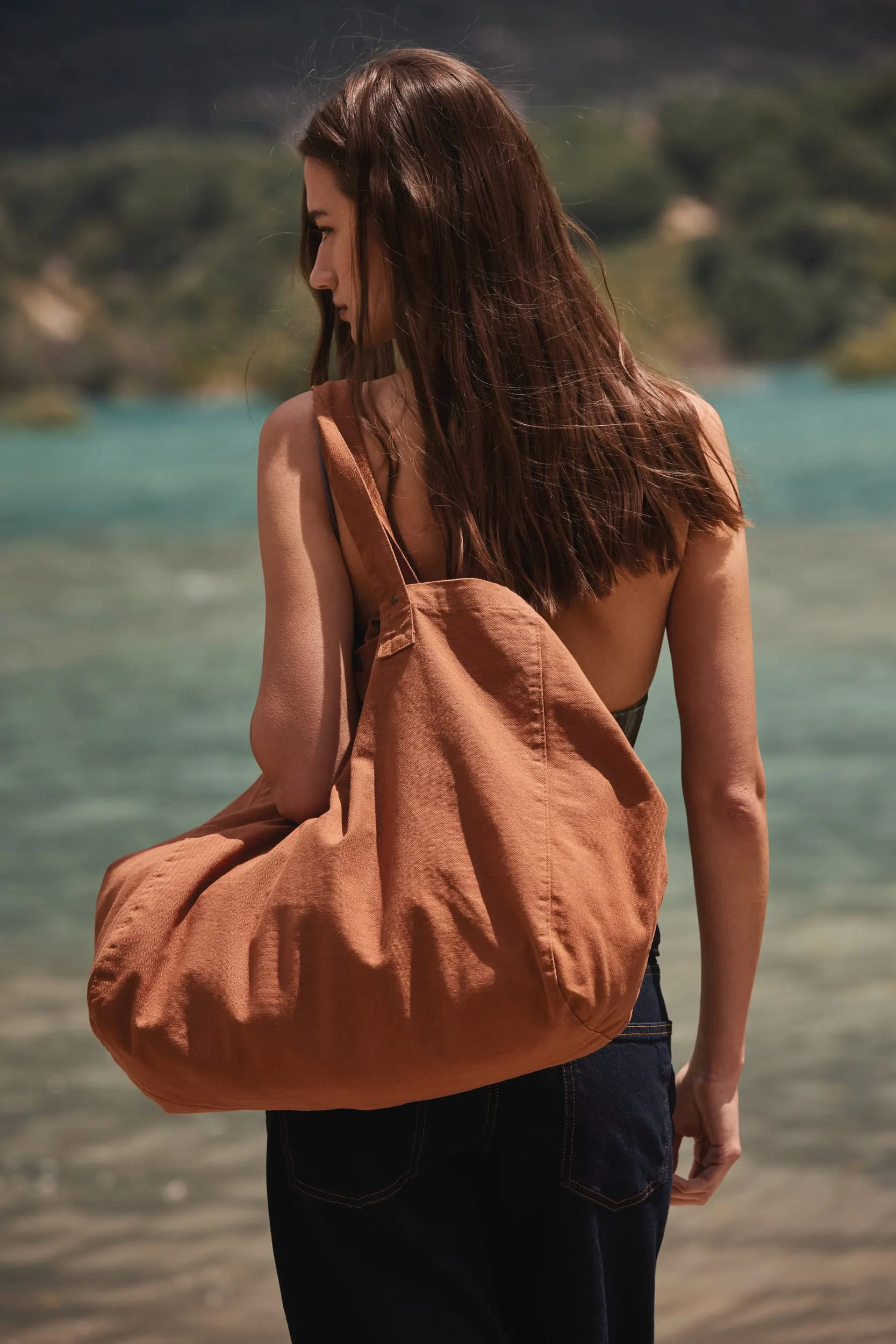 Bolsa shopper de algodón efecto lavado