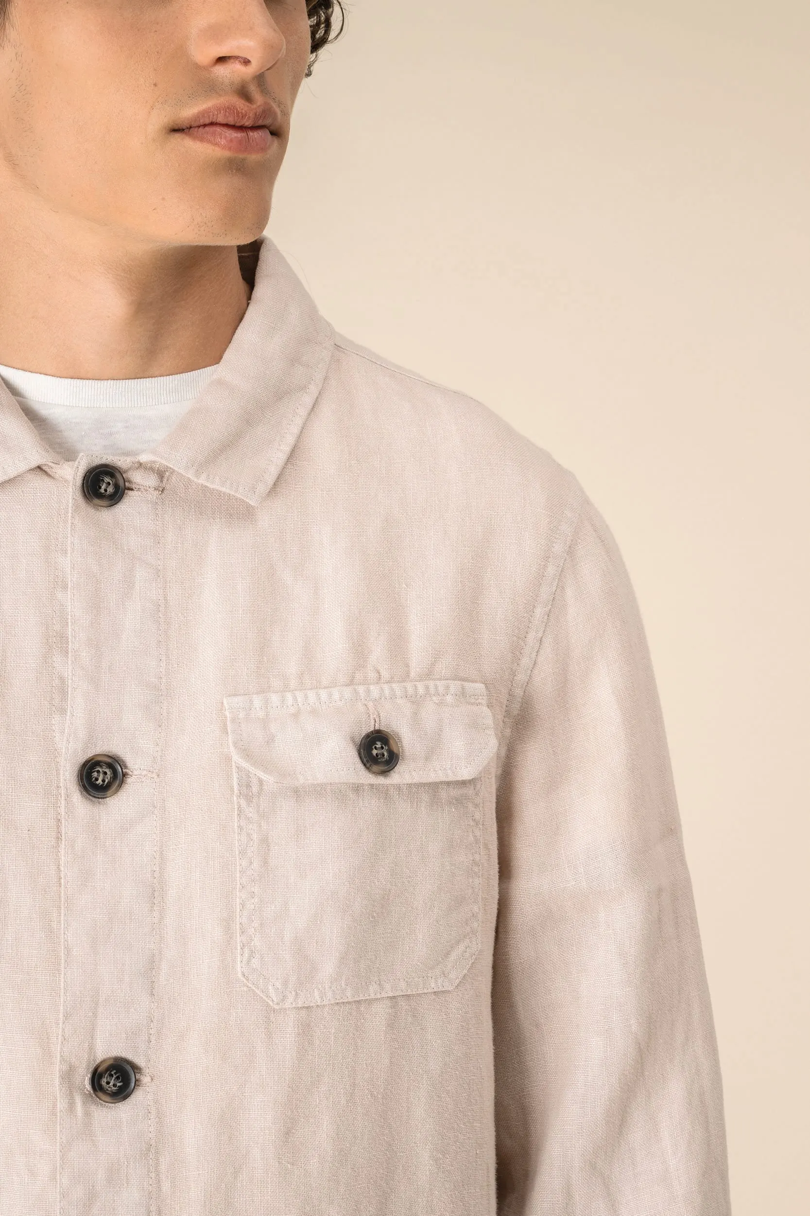 Sobrecamisa efecto lavado de lino hombre