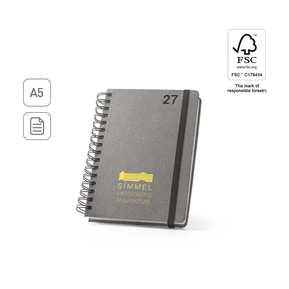 SIMMEL A5. Agenda A5, con anillas, de cuero (58% reciclado)