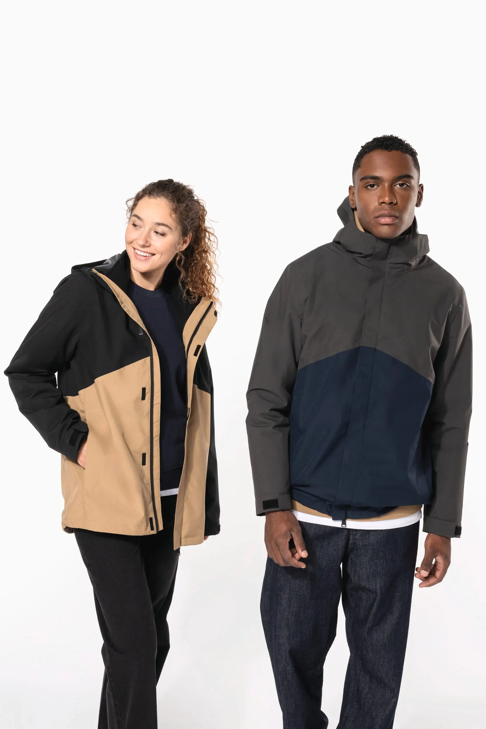 Parka 3 en 1 impermeable con capucha bicolor unisex