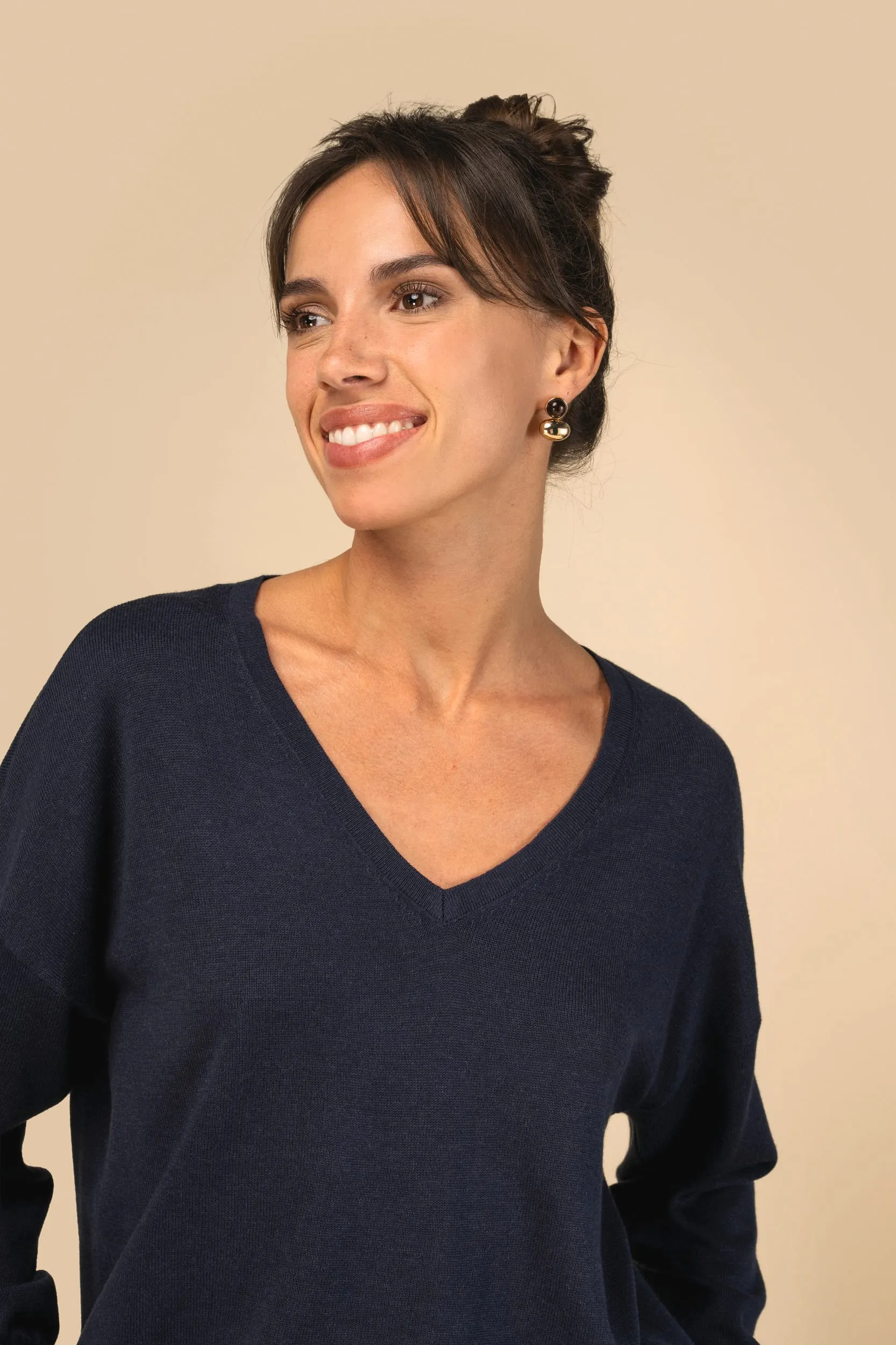 Jersey ecorresponsable cuello de pico de lyocell mujer