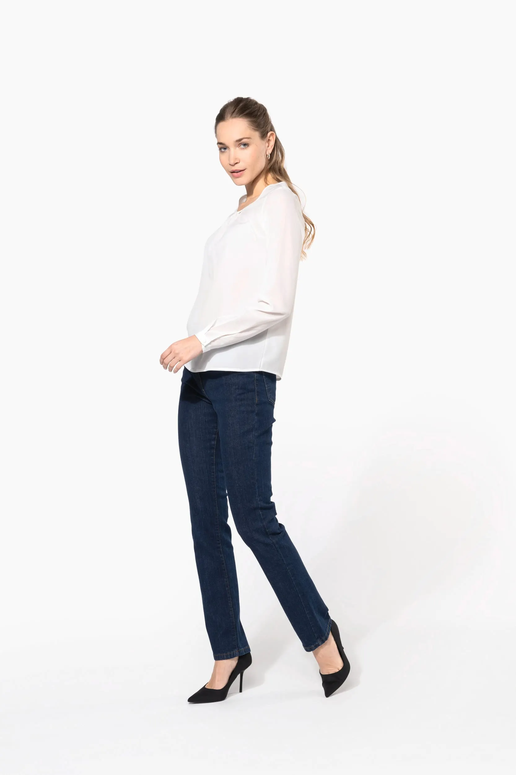 Blusa crepe manga larga mujer