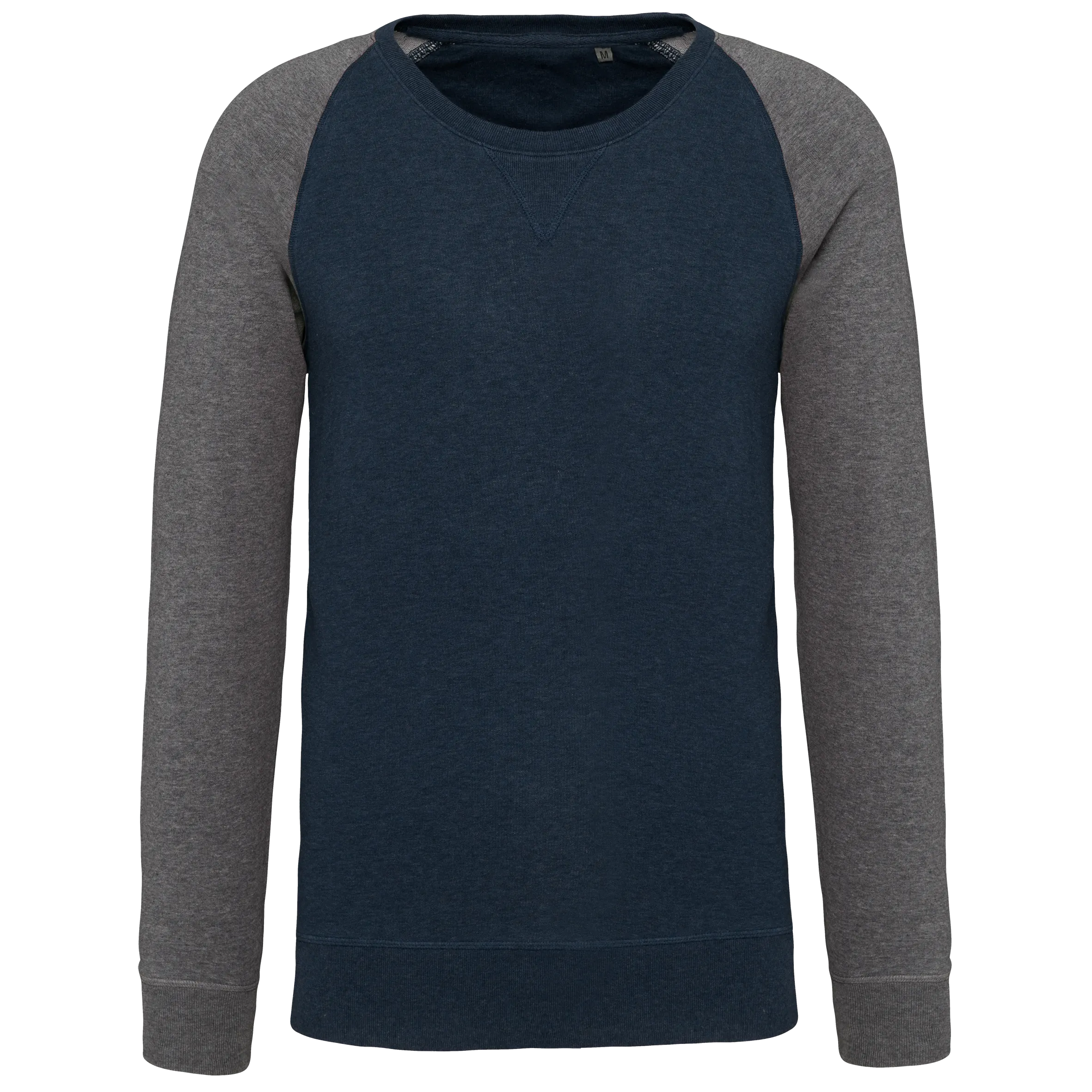 Sudadera bicolor algodón orgánico French Terry cuello redondo mangas raglan hombre