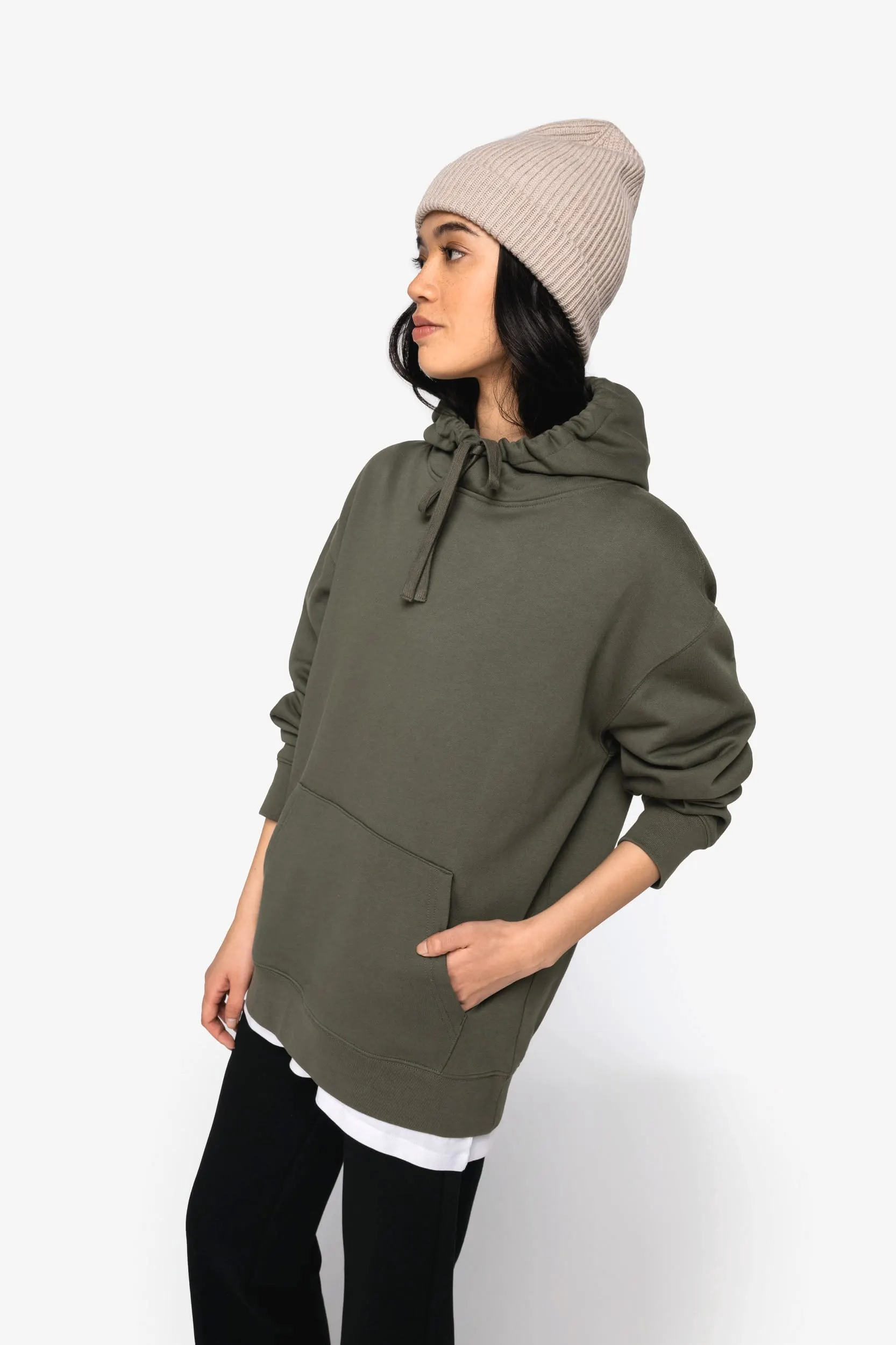 Sudadera ecorresponsable con capucha y hombros caídos felpa perchada unisex