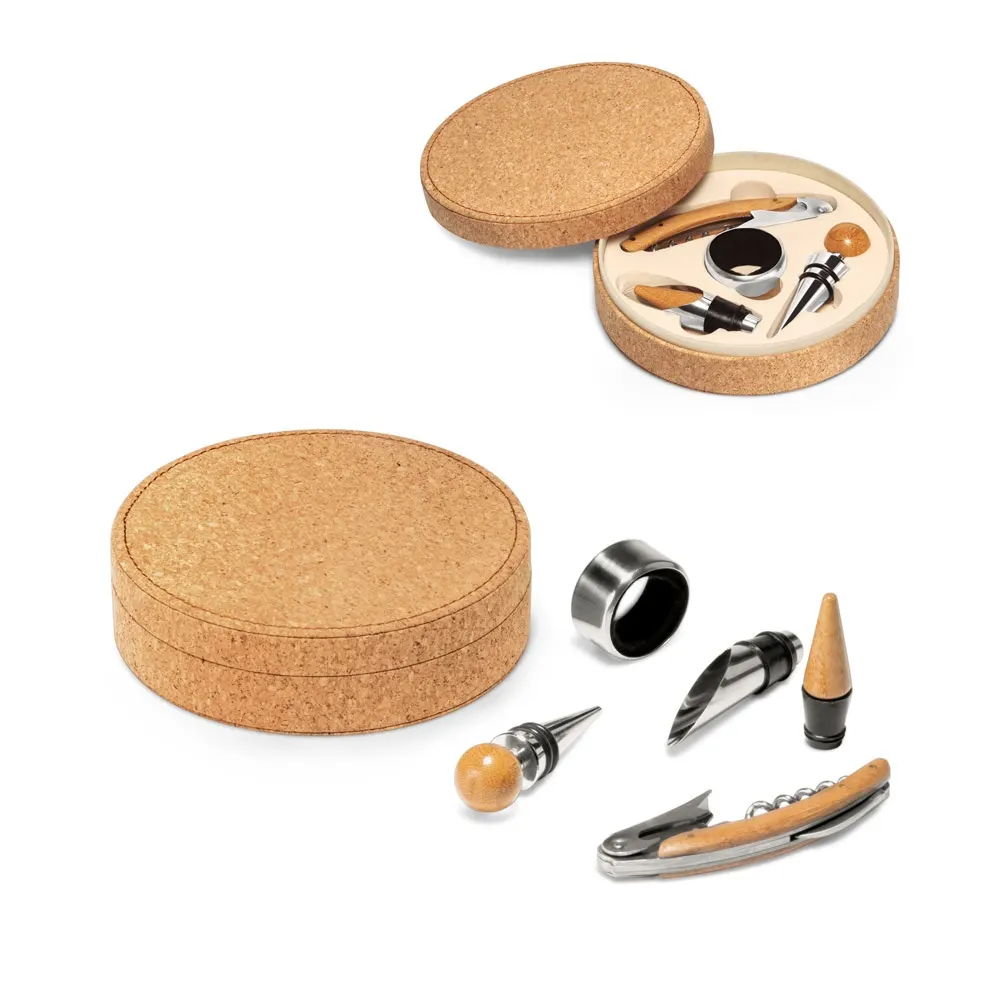 MORETO. Set de vino formado por 4 piezas, fabricadas en bambú, acero inoxidable y ABS