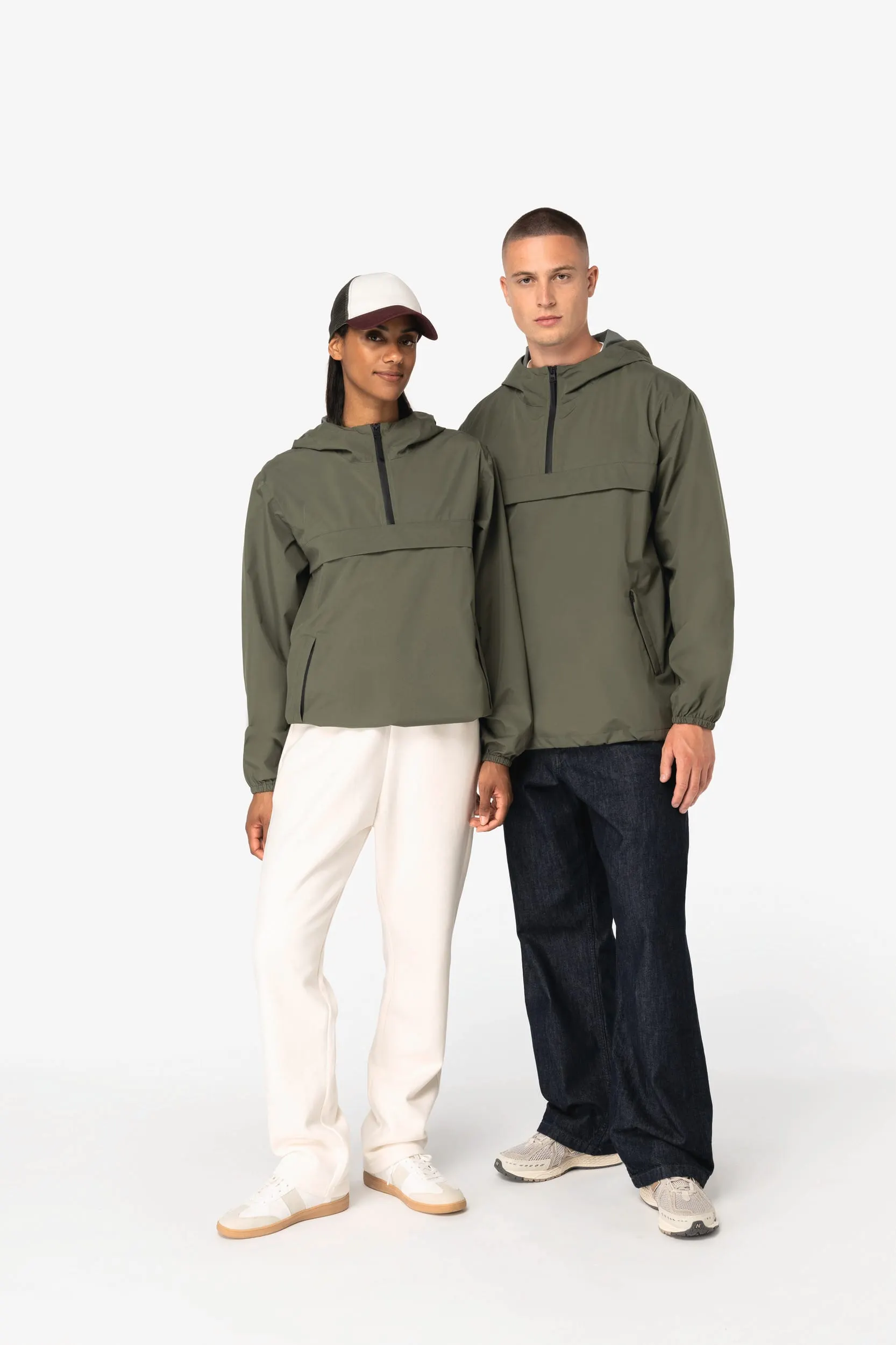 Chaqueta cortavientos impermeable ecorresponsable 1/4 cremallera unisex