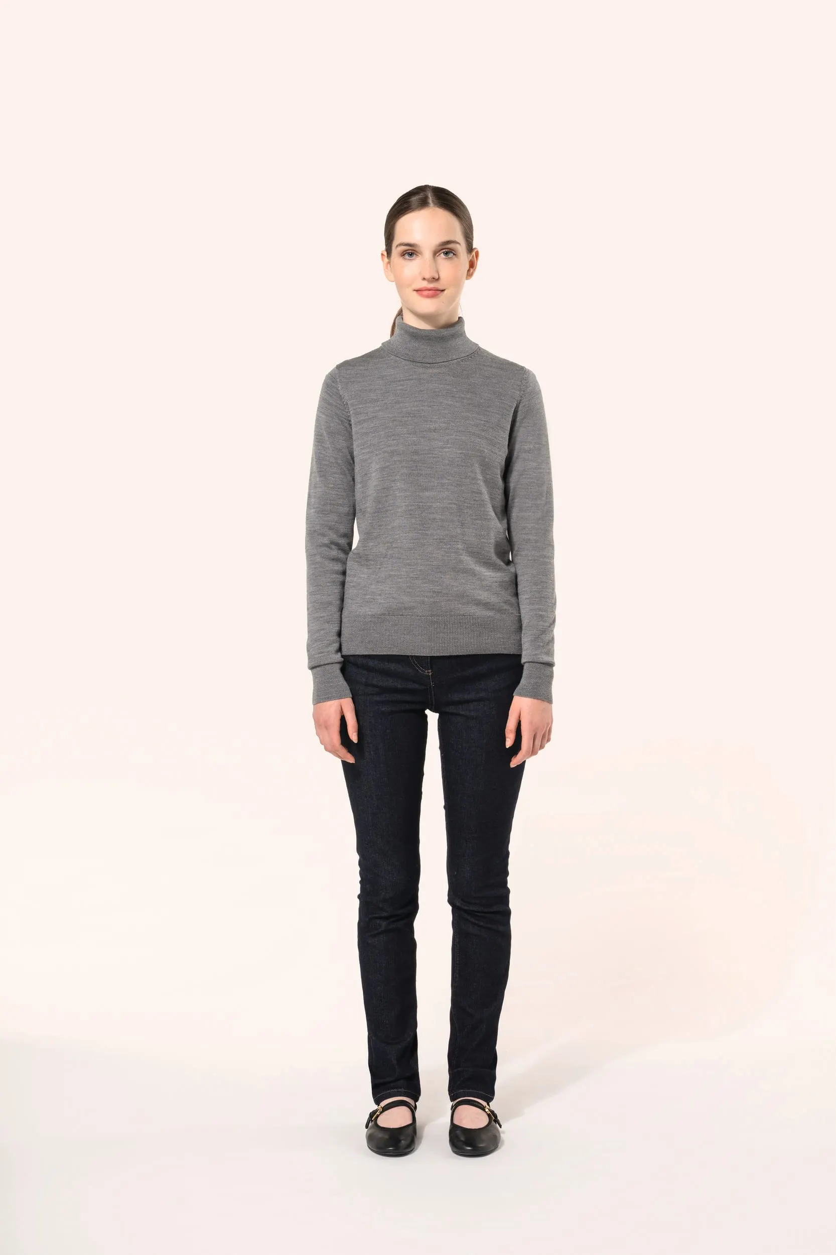 Jersey lana merina cuello vuelto mujer