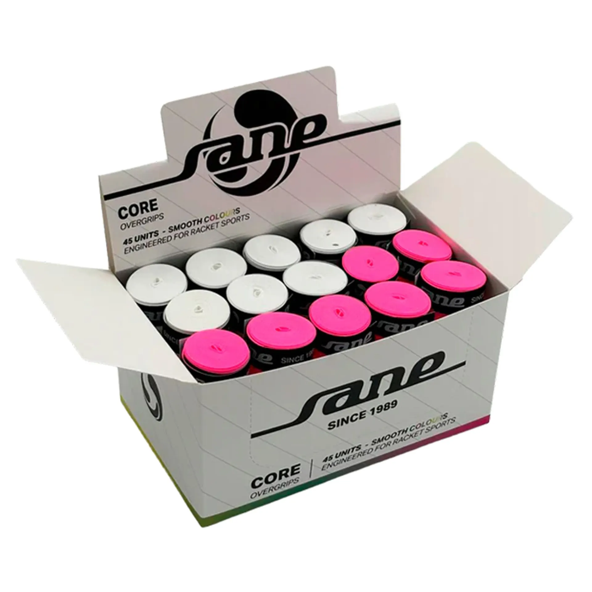 CAJA DE 45 OVERGRIPS SANE CORE LISOS MULTICOLOR