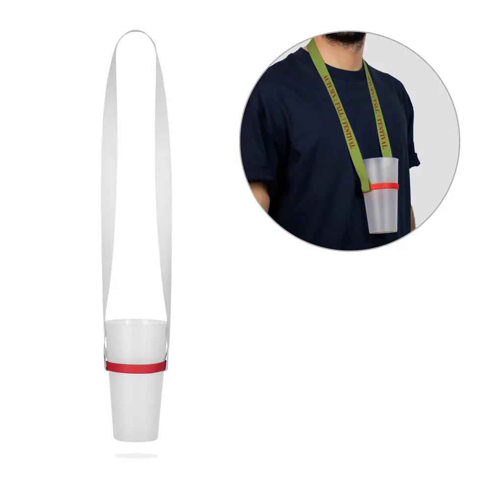 ROTHERHAM. SET Lanyard SUBLIMACIÓN Largo II (20 mm) Duo en poliéster reciclado (100% rPET) con portavasos de silicona