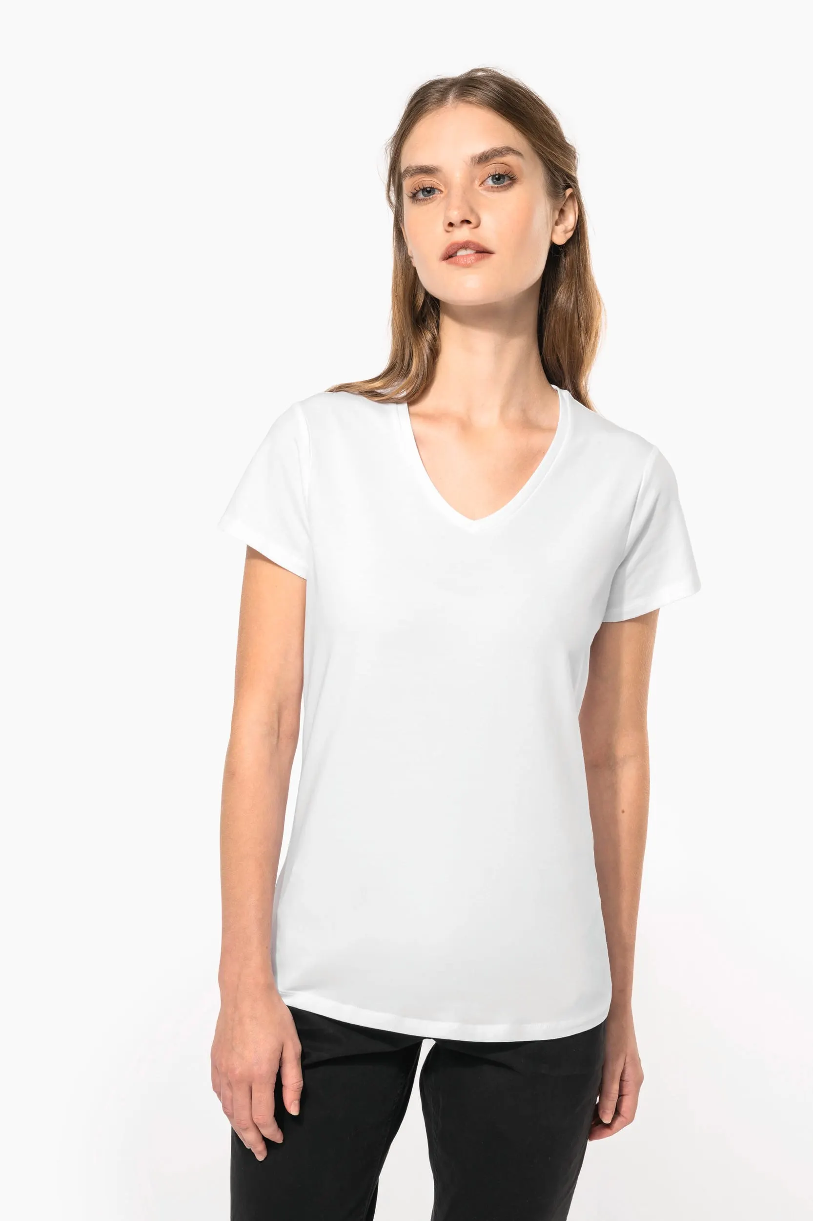 Camiseta con elastano cuello de pico mujer
